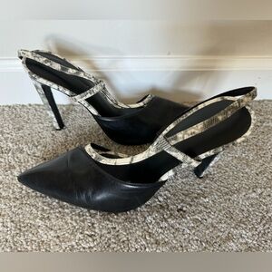 Alexander Wang Black Snakeskin High Heel Slingback Shoes Size EU 37.5 US 7